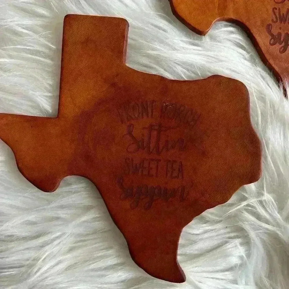Set of 2 vintage leather coasters Texas Front Porch Sweet Tea Southern - Picture 3 of 5